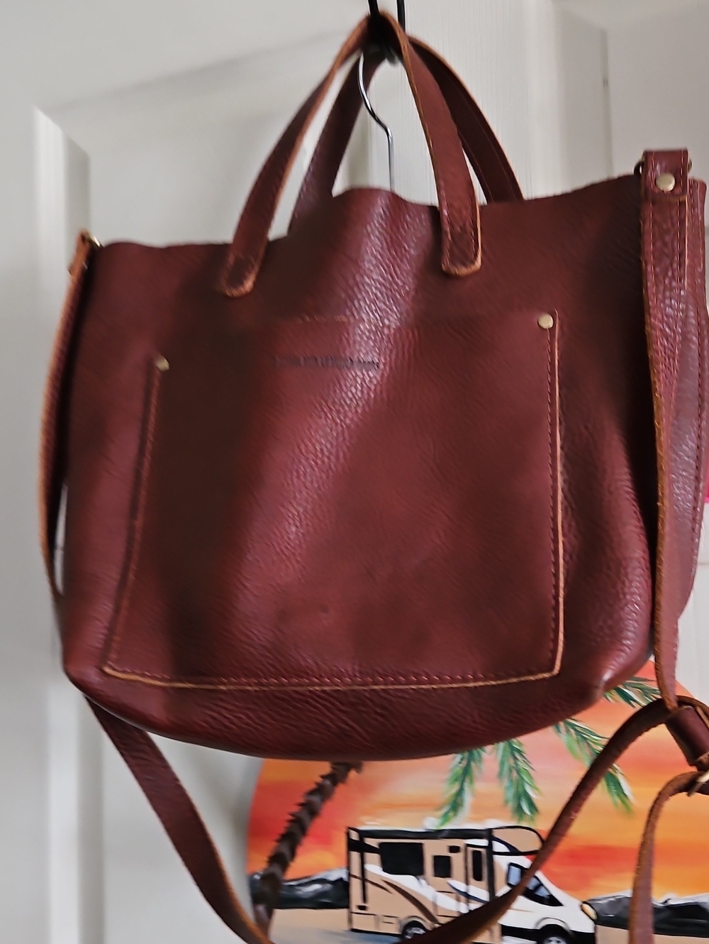 Portland Leather Burgundy Pebbled Leather Shoulder Tote